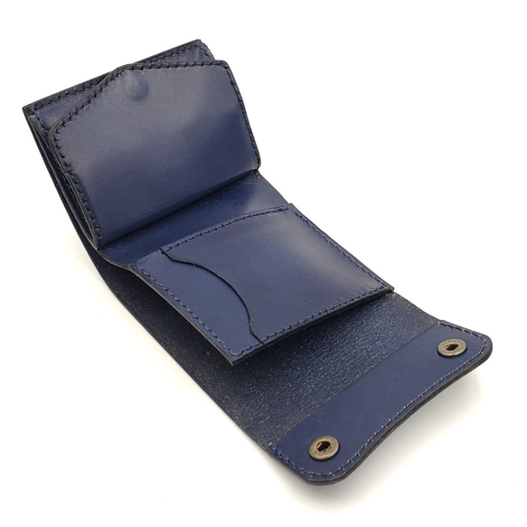 手縫い仕立て 三つ折りミニウォレット ミニ財布 ブルー×ディープブルー グラデーションカラー 7枚目の画像