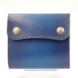 手縫い仕立て 三つ折りミニウォレット ミニ財布 ブルー×ディープブルー グラデーションカラー 3枚目の画像