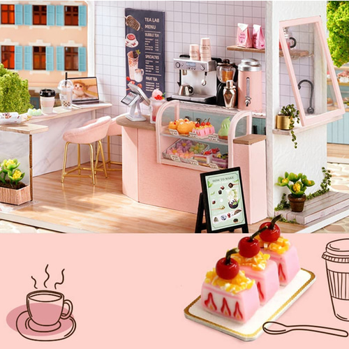 ピンクミルクティーショップ ミニチュア ドールハウス 完成品 ピンクミルクティーショップ ミニチュア ドールハウス 完成品