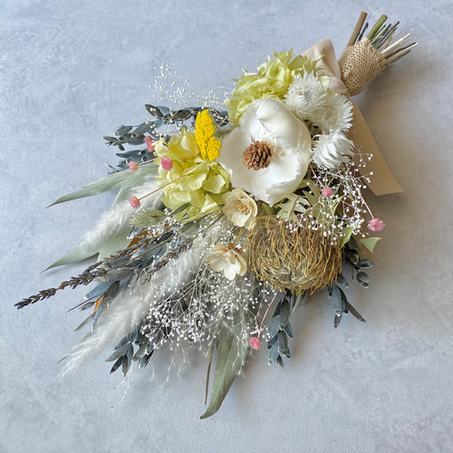 パームフラワーとバンクシアのドライフラワースワッグ/ミニブーケ