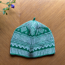 リネンコットン　ニット帽「rondo（ロンド）」　グリーン色 2枚目の画像