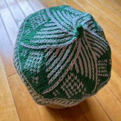 リネンコットン　ニット帽「rondo（ロンド）」　グリーン色 1枚目の画像