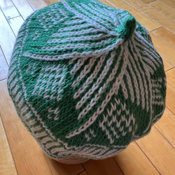 リネンコットン　ニット帽「rondo（ロンド）」　グリーン色 5枚目の画像