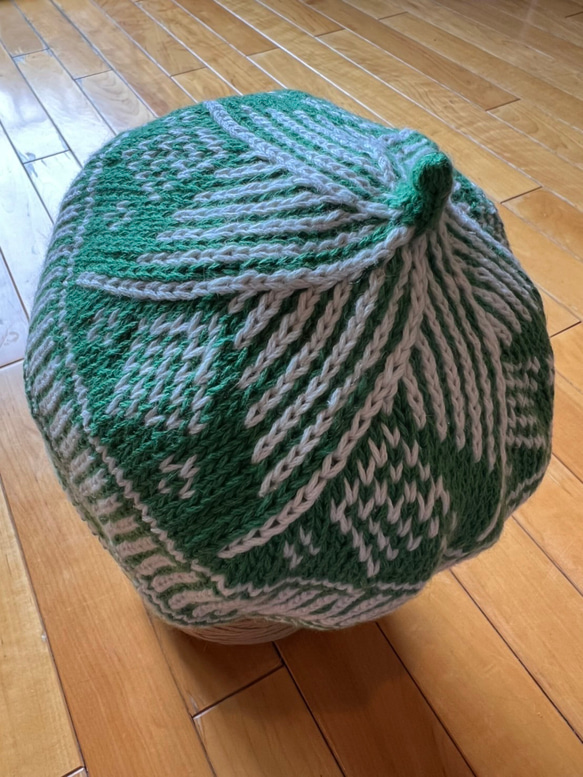 リネンコットン　ニット帽「rondo（ロンド）」　グリーン色 5枚目の画像