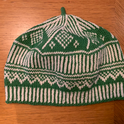 リネンコットン　ニット帽「rondo（ロンド）」　グリーン色 8枚目の画像