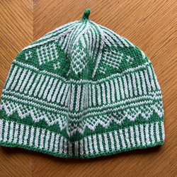 リネンコットン　ニット帽「rondo（ロンド）」　グリーン色 3枚目の画像