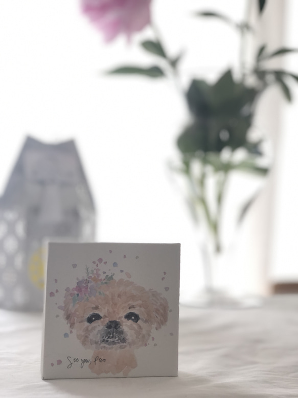 【ペット遺影 メモリアルボード】愛犬や愛猫　オーダー　似顔絵キャンバスパネル　10cm 3枚目の画像