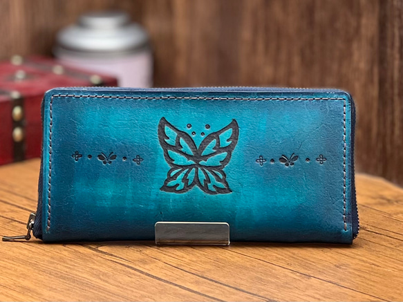 青い蝶々の革製長財布 長財布 HiroicButterfly 通販 14089469｜Creema