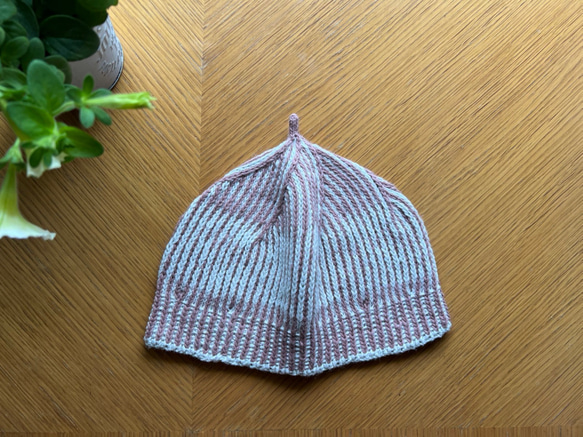 リネンコットン　ニット帽「cycle（サイクル）」ピンク色 2枚目の画像
