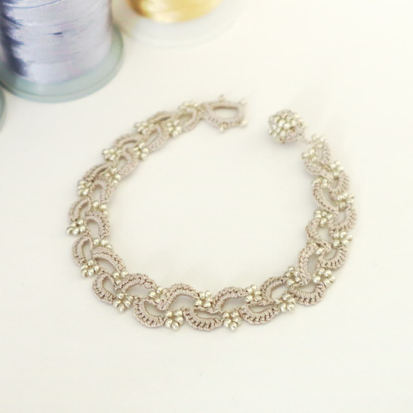 OYA crochet bracelet [RIVIERE] Beige & Silver 第3張的照片