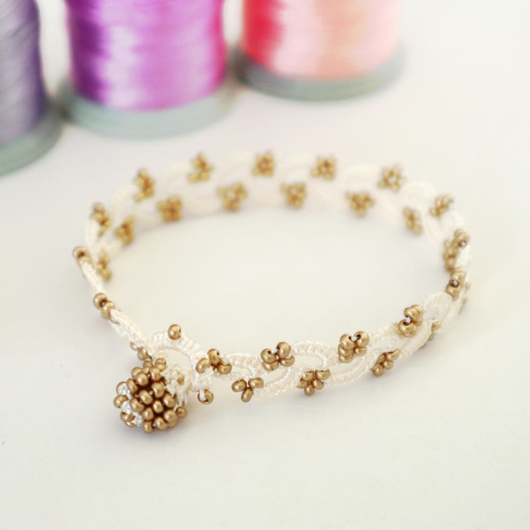 OYA crochet bracelet [RIVIERE] White & Gold 第2張的照片