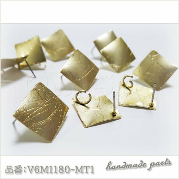 ★V6M1180-MT1【10個】四角 ピアス金具（裏面にマルカン付き）10個セット★ 3枚目の画像