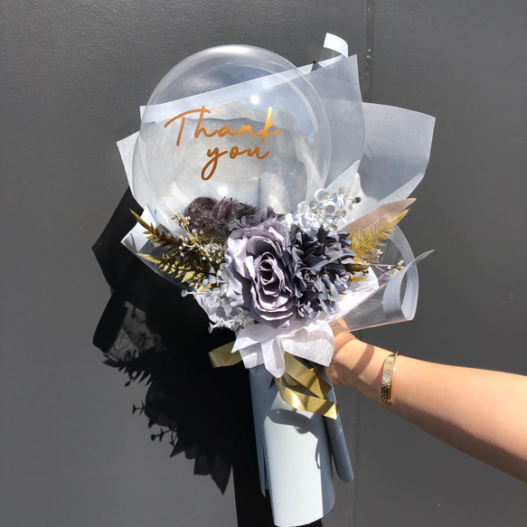 スモーキーブルー/アクアフェザーブーケ】手持ちバルーン 花束 結婚式