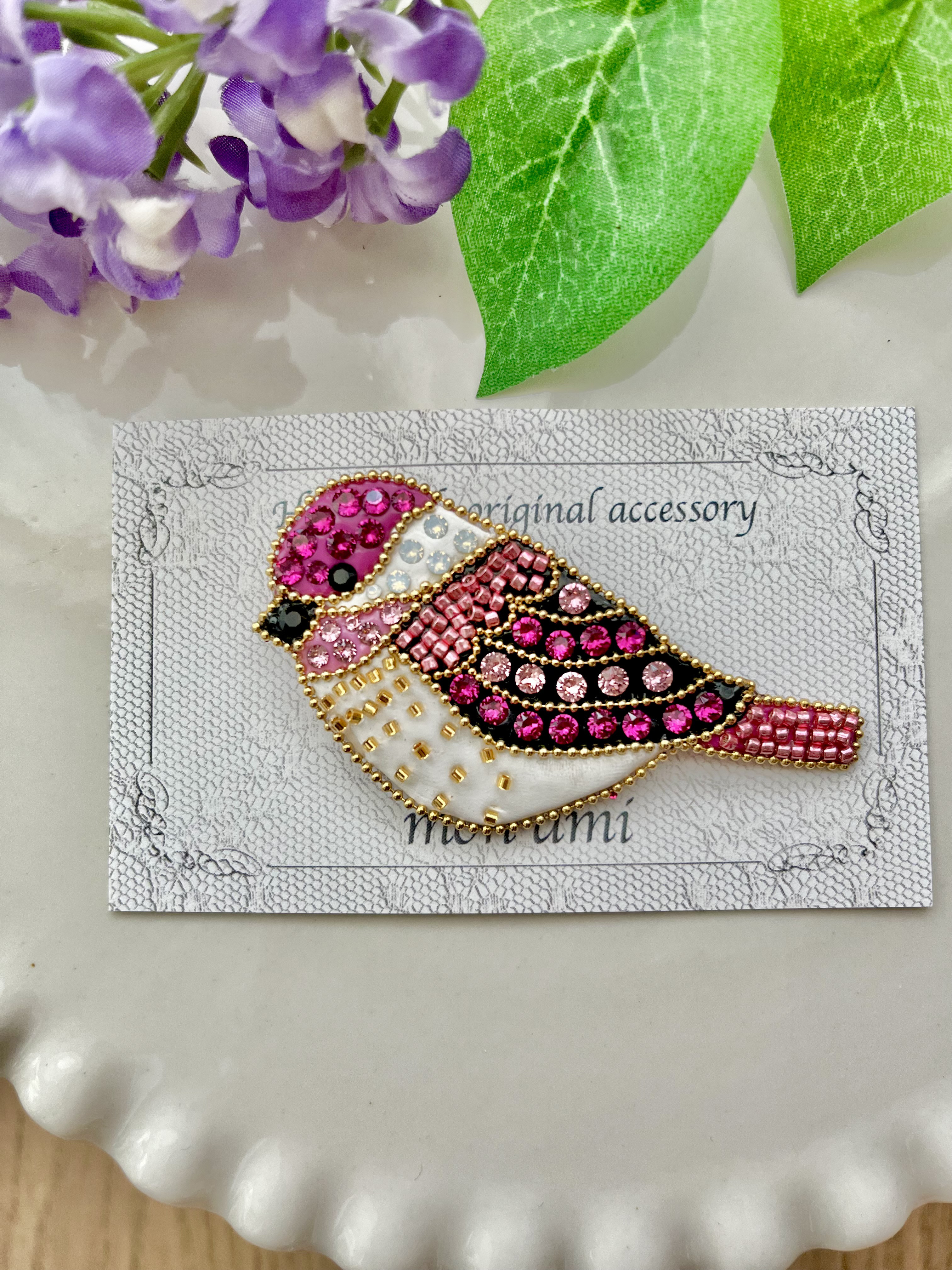 小鳥ちゃんブローチ(ピンク×黒)