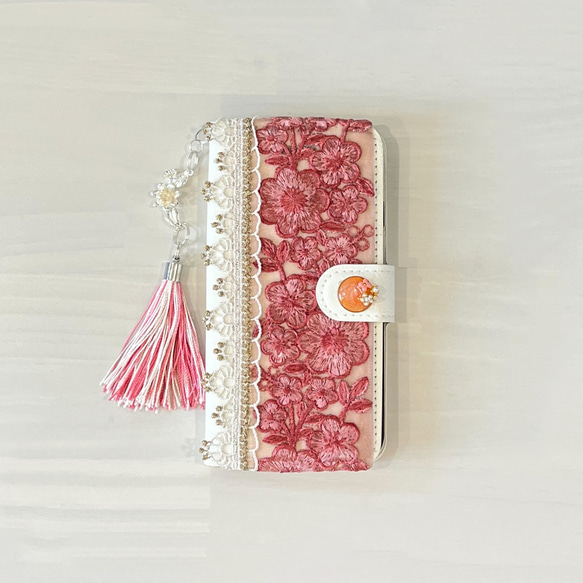 ［受注製作］pink Flower×White iPhoneケース/スマホケース❁♡ほぼ 全機種対応 6枚目の画像