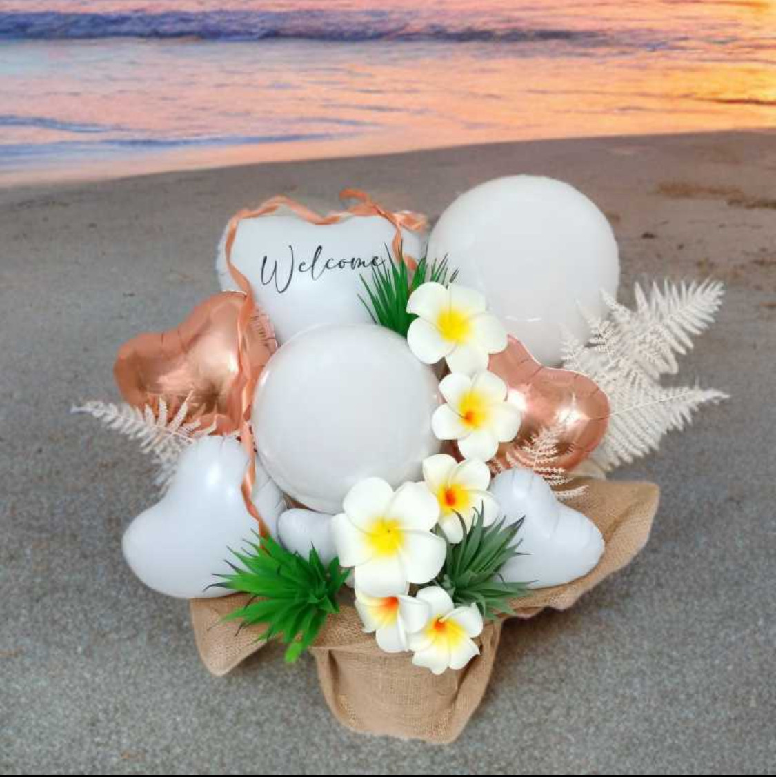 【開店祝・周年記念】卓上バルーンギフト｜プルメリア入り♡南国アロハギフト│ハワイ　新築祝い　結婚祝い