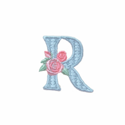 薔薇とイニシャル　刺しゅうワッペン（ミントブルー）２枚セット　アイロン接着 7枚目の画像