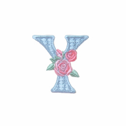 薔薇とイニシャル　刺しゅうワッペン（ミントブルー）２枚セット　アイロン接着 9枚目の画像