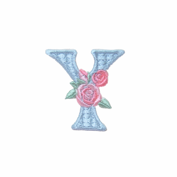 薔薇とイニシャル　刺しゅうワッペン（ミントブルー）２枚セット　アイロン接着 9枚目の画像
