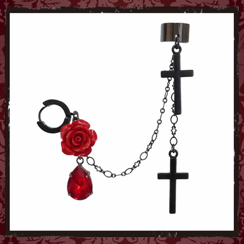 薔薇 バラ ばら ローズ 十字架 クロス ピアス イヤリング 赤レッド