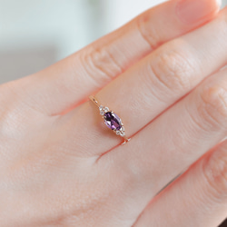 紫水晶和鑽石 K18 戒指橢圓形切割 ~Ello Ulmia~ 二月生日石 第3張的照片