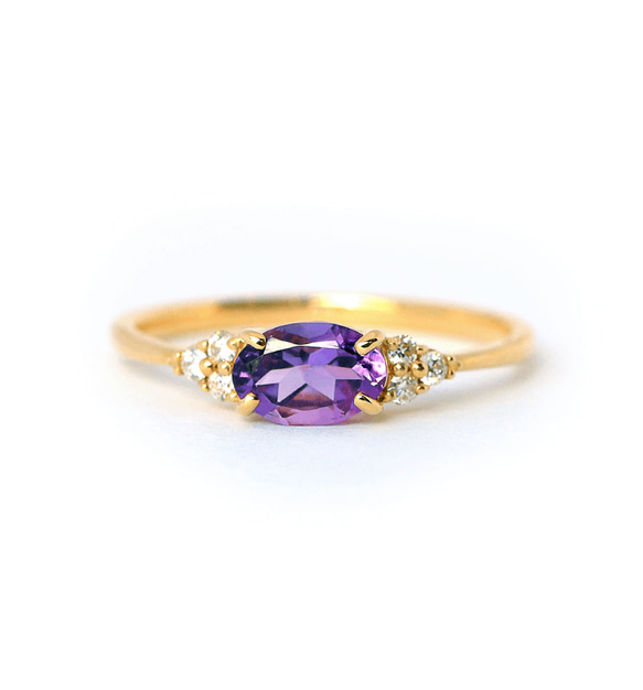 紫水晶和鑽石 K18 戒指橢圓形切割 ~Ello Ulmia~ 二月生日石 第4張的照片