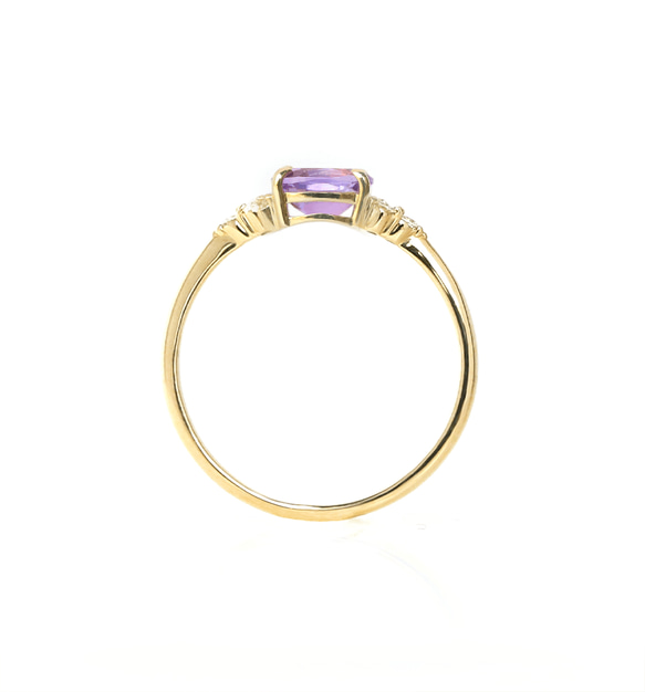 紫水晶和鑽石 K18 戒指橢圓形切割 ~Ello Ulmia~ 二月生日石 第7張的照片