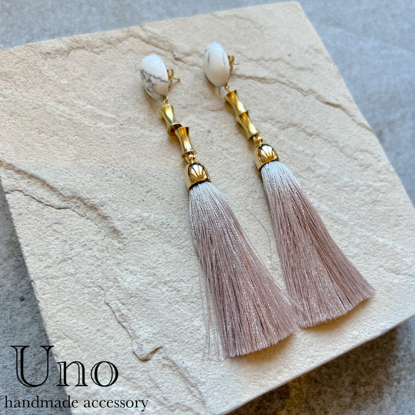 gemstone×tassel (3.グレー/ゴールド金具) 3枚目の画像