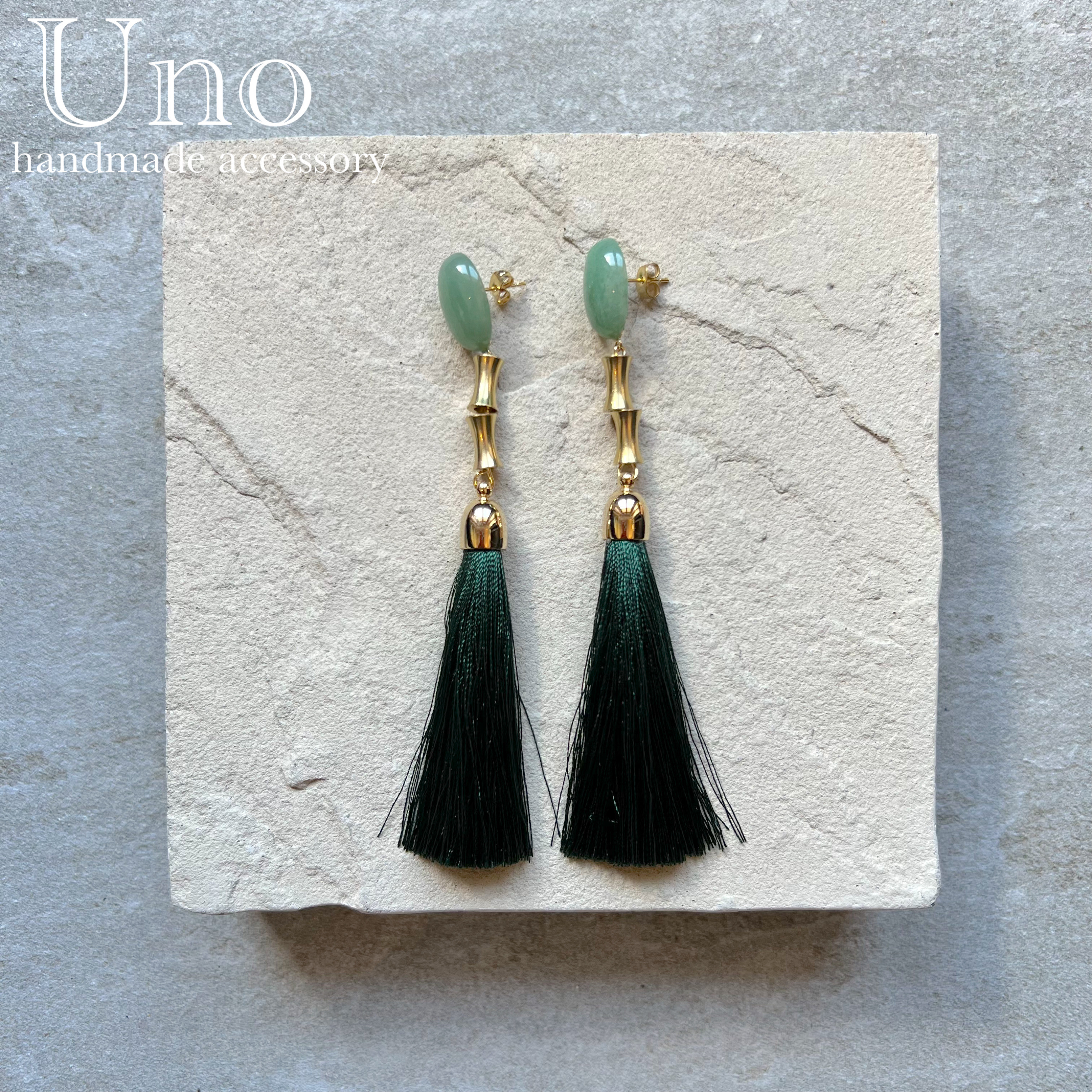 gemstone×tassel (5.グリーン/ゴールド金具)