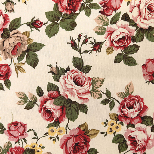 オックス生地【50×110cm】 赤い薔薇 バラ 花柄 上品 綿100 布 ワイン 
