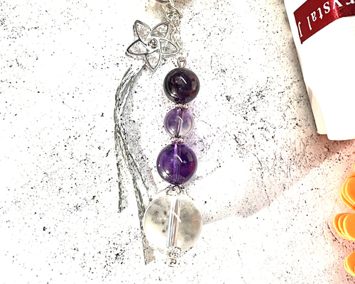 天然石 アメジスト 水晶 キーホルダー ストラップ キーリング らぴす