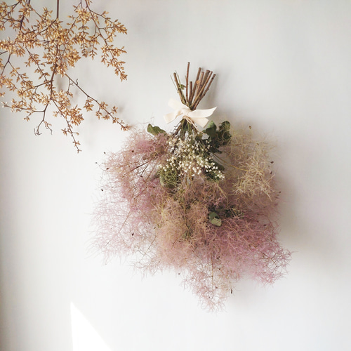 スモークツリー　リース　ドライフラワー　スワッグ　ブーケ スモークツリー ドライフラワースワッグ ブーケ ナチュラル 誕生