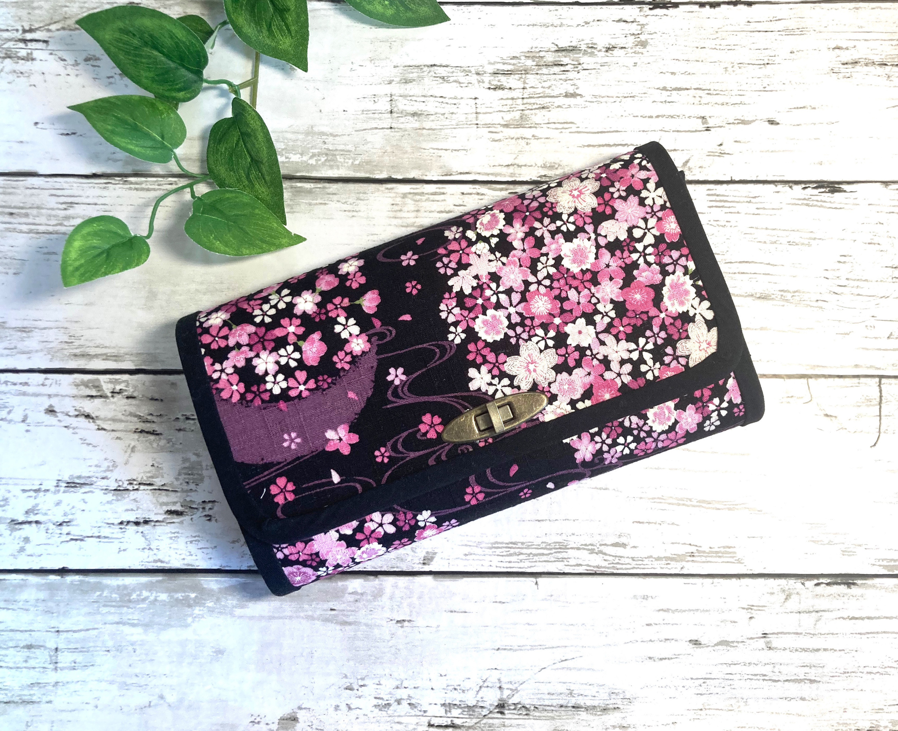 ハンドメイド　和風 畳がま口長財布　ハート　さくら　海外プレゼント