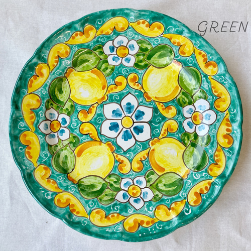 絵皿 26cm GEO017 マヨリカ焼き イタリア陶器 レモン柄 飾り皿 絵皿 26cm GEO017 マヨリカ焼き イタリア陶器 レモン柄 飾り皿