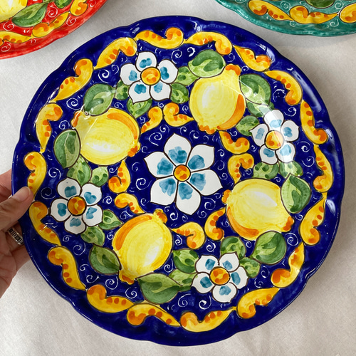 絵皿 26cm GEO017 マヨリカ焼き イタリア陶器 レモン柄 飾り皿 絵皿 26cm GEO017 マヨリカ焼き イタリア陶器 レモン柄 飾り皿