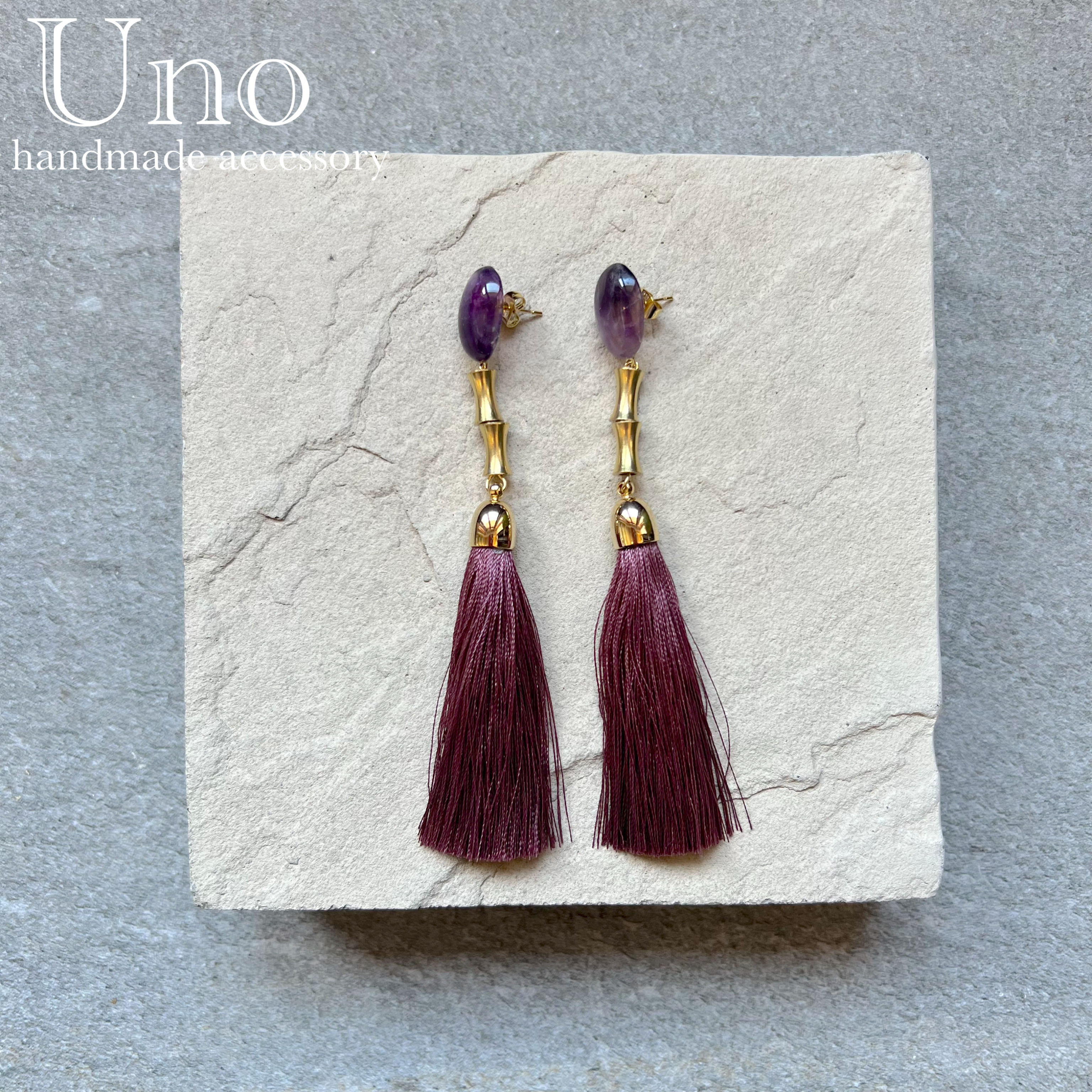 gemstone×tassel (7.パープル/ゴールド金具)