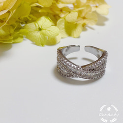新作　シルバー　高品質ストーン　CZダイヤ　クロス　指輪　リング　ring フリーサイズ　 2枚目の画像