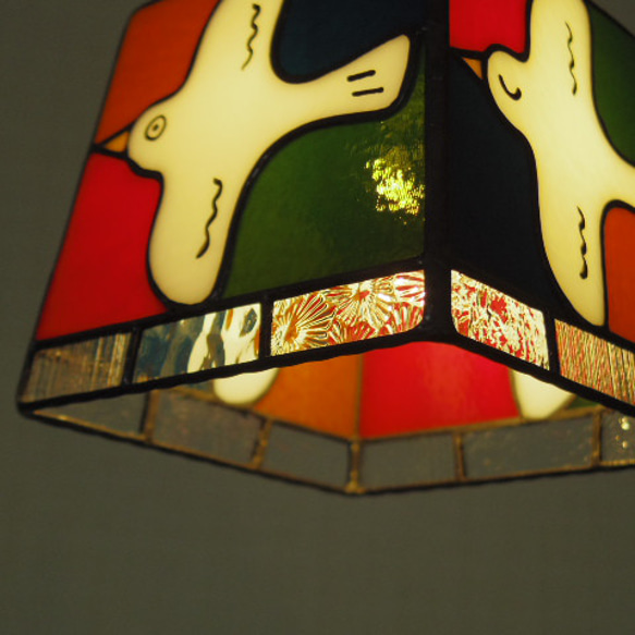 レトロカラーの鳥さんランプ（受注制作品です） ＋ペンダント灯具 8枚目の画像