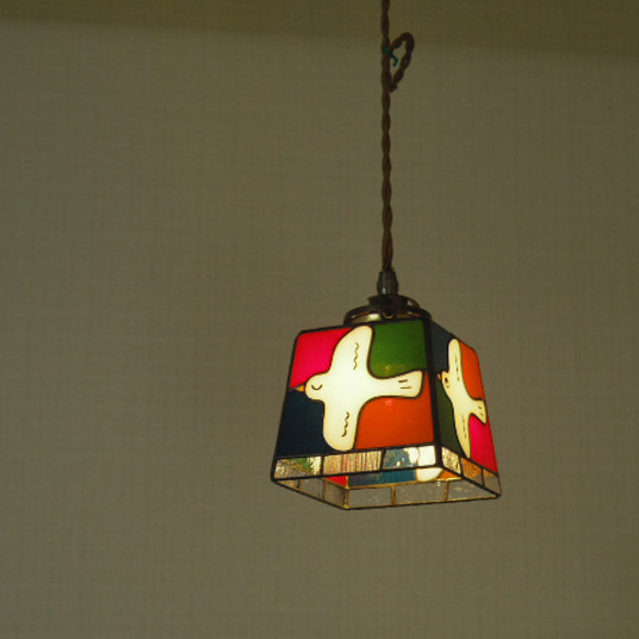レトロカラーの鳥さんランプ（受注制作品です） ＋ペンダント灯具 2枚目の画像