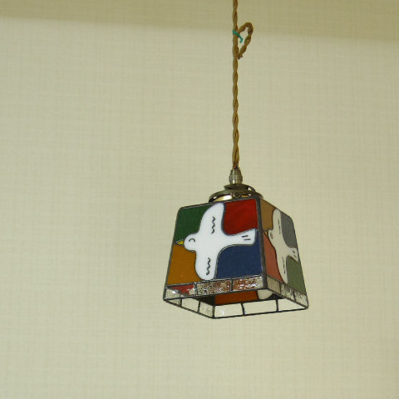 レトロカラーの鳥さんランプ（受注制作品です） ＋ペンダント灯具 4枚目の画像