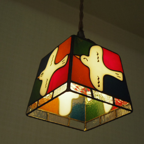 レトロカラーの鳥さんランプ（受注制作品です） ＋ペンダント灯具 7枚目の画像
