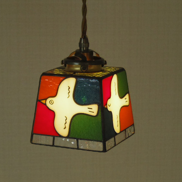 レトロカラーの鳥さんランプ（受注制作品です） ＋ペンダント灯具 5枚目の画像
