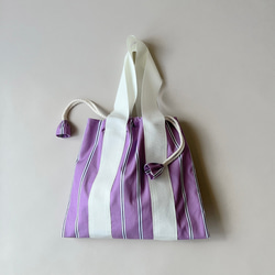 ストライプ＆チェックのミディアム巾着バッグ 16枚目の画像