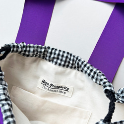 ストライプ＆チェックのミディアム巾着バッグ 14枚目の画像