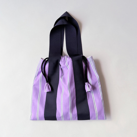 ストライプ＆チェックのミディアム巾着バッグ 10枚目の画像