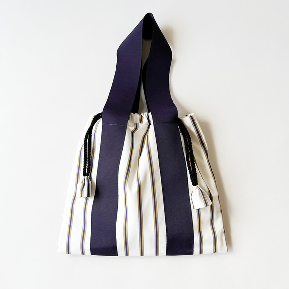ストライプ＆チェックのミディアム巾着バッグ 15枚目の画像