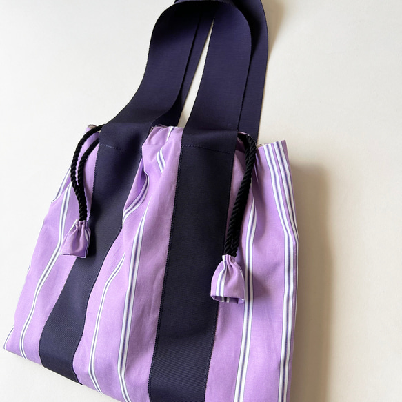 ストライプ＆チェックのミディアム巾着バッグ 11枚目の画像