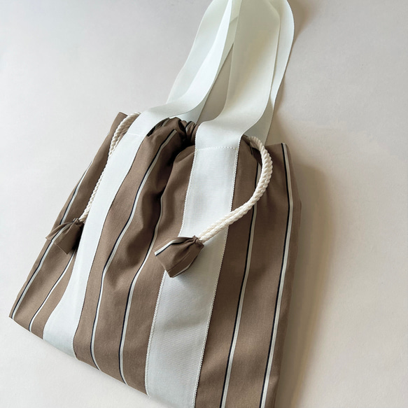 ストライプ＆チェックのミディアム巾着バッグ 20枚目の画像