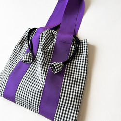 ストライプ＆チェックのミディアム巾着バッグ 13枚目の画像