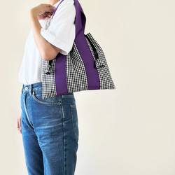 ストライプ＆チェックのミディアム巾着バッグ 7枚目の画像